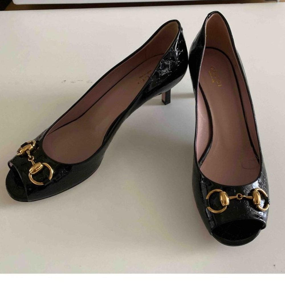 Gucci Patent Leather Peep Toe Heels NWOT